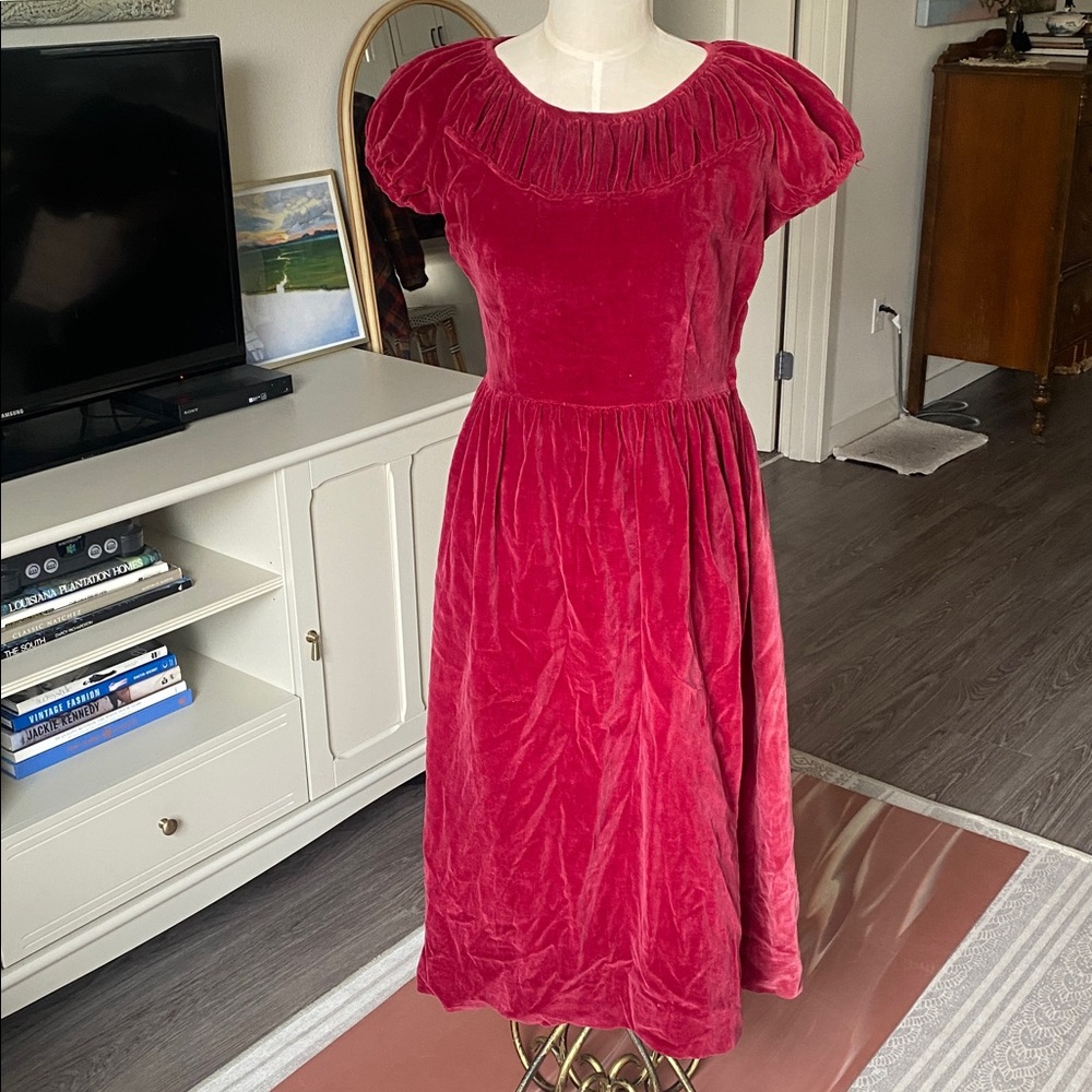 Vintage 1940s Cranberry Velvet Dress